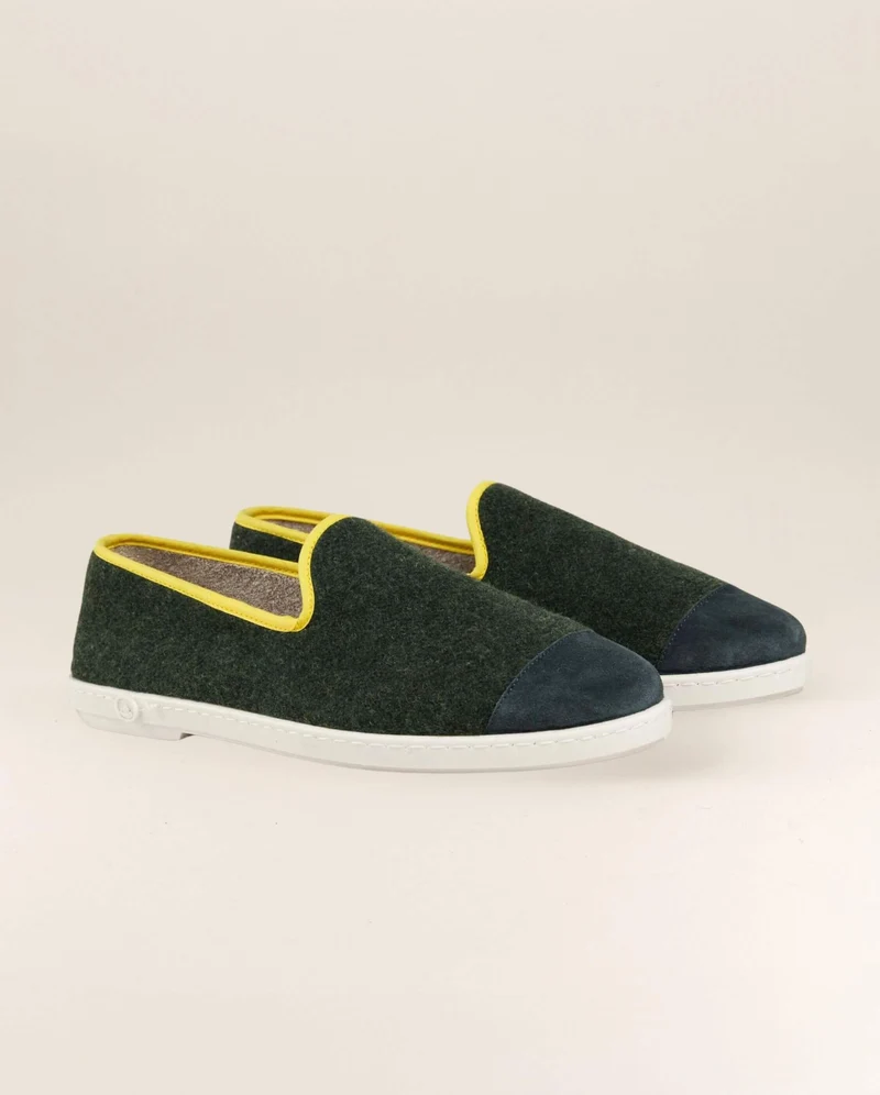 Chausson homme Bruson, laine vert jaune
