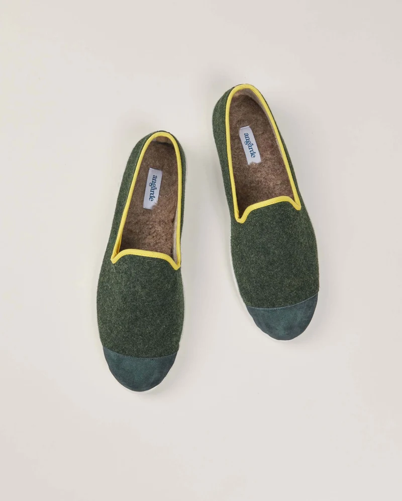 Chausson homme Bruson, laine vert jaune