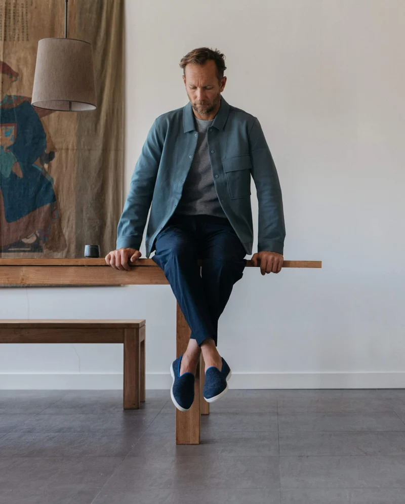 Chausson homme Bruson, laine marine océan