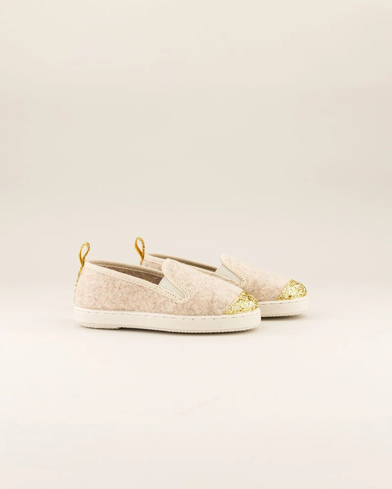 Chausson enfant Bruson, laine beige paillettes