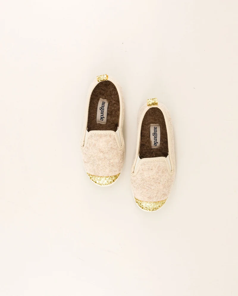 Chausson enfant Bruson, laine beige paillettes