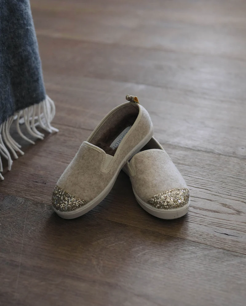 Chausson enfant Bruson, laine beige paillettes