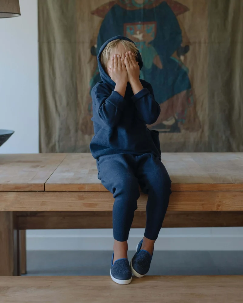 Chausson enfant Bruson, laine marine océan