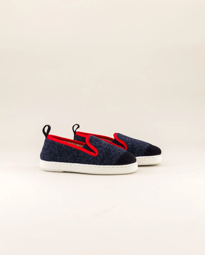 Chausson enfant Bruson, laine marine rouge