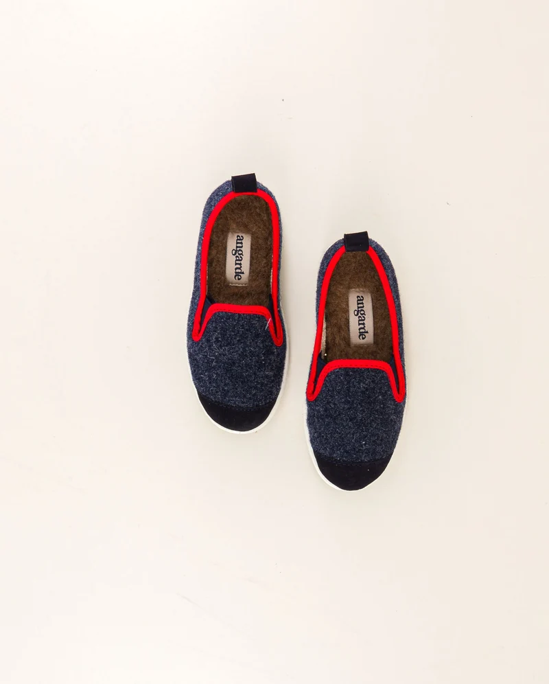 Chausson enfant Bruson, laine marine rouge