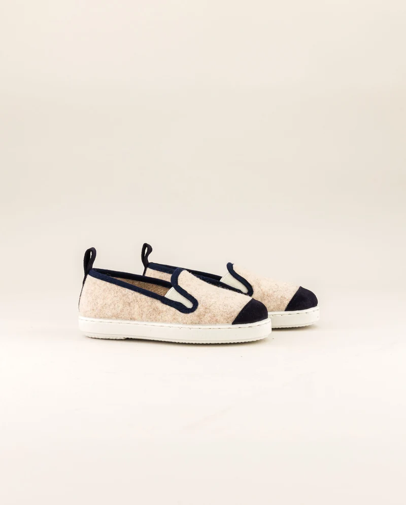 Chausson enfant Bruson, laine beige marine