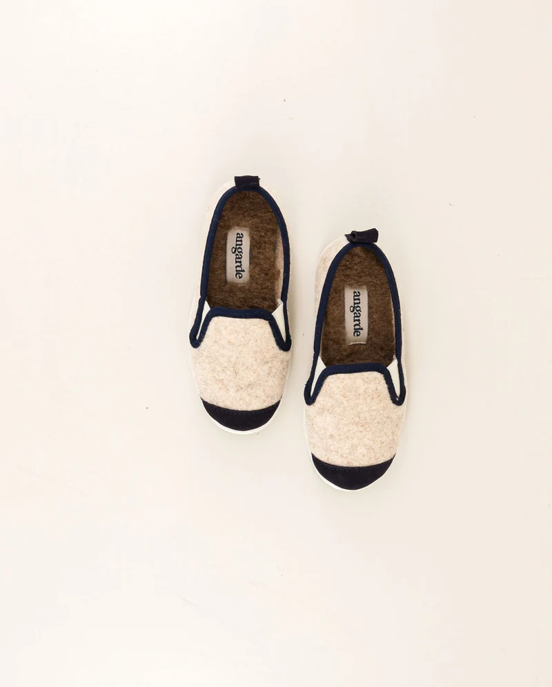 Chausson enfant Bruson, laine beige marine