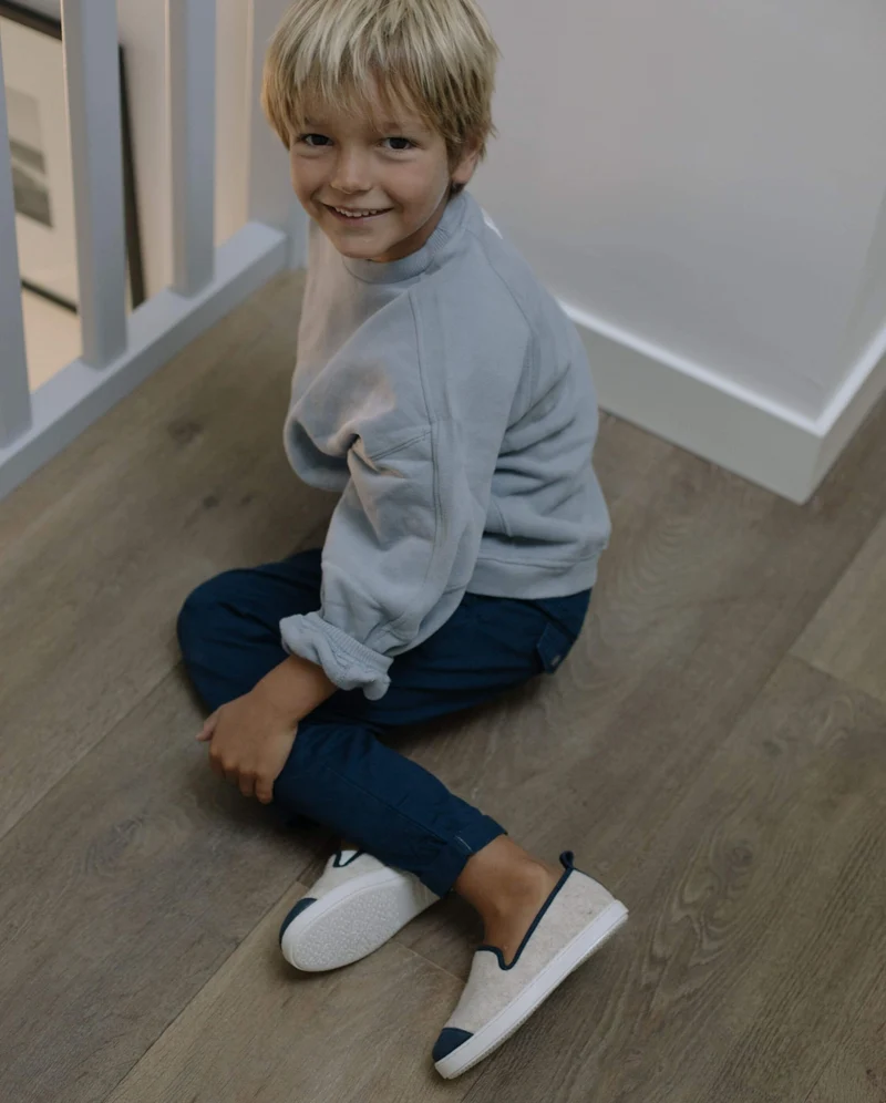 Chausson enfant Bruson, laine beige marine