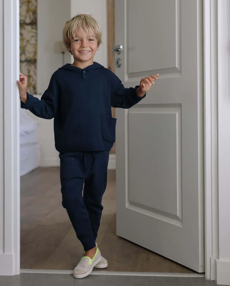 Chausson enfant Bruson, laine beige jaune fluo