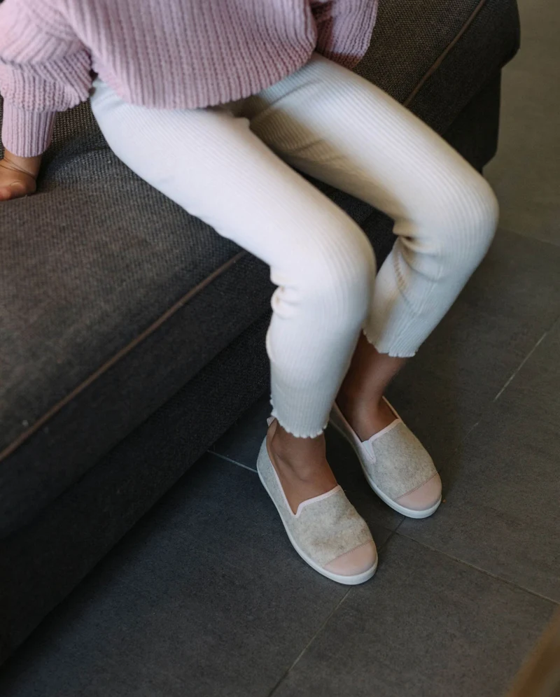 Chausson enfant Bruson, laine beige rose poudré