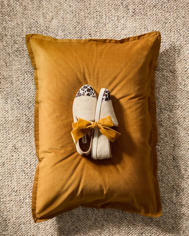 Chausson femme Bruson, laine beige léopard