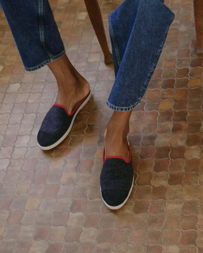Mule homme Aime, laine marine rouge