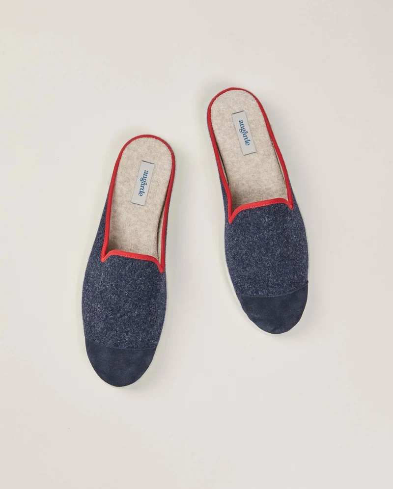 Mule homme Aime, laine marine rouge