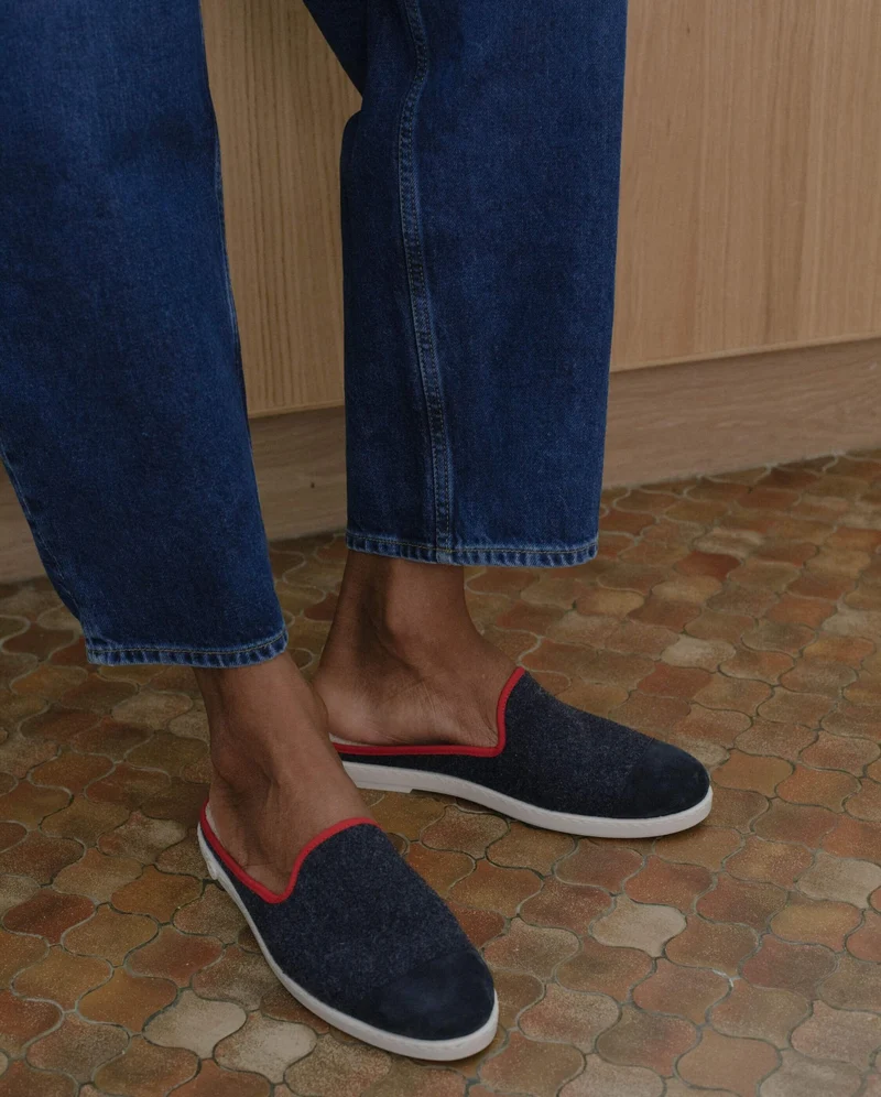 Mule homme Aime, laine marine rouge