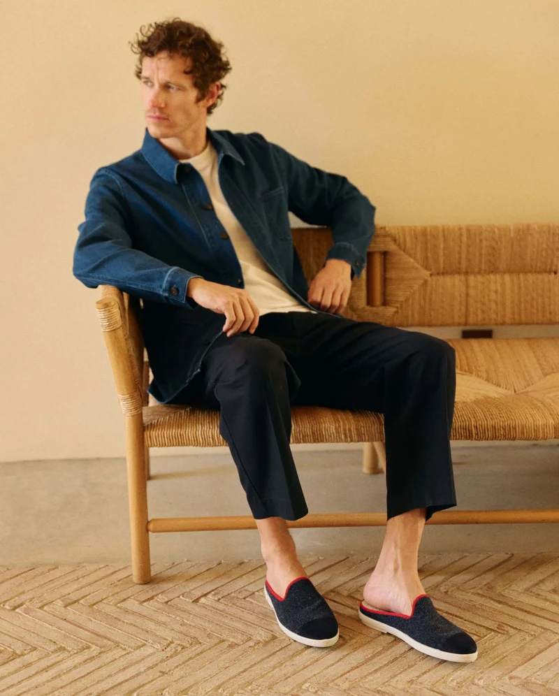 Mule homme Aime, laine marine rouge