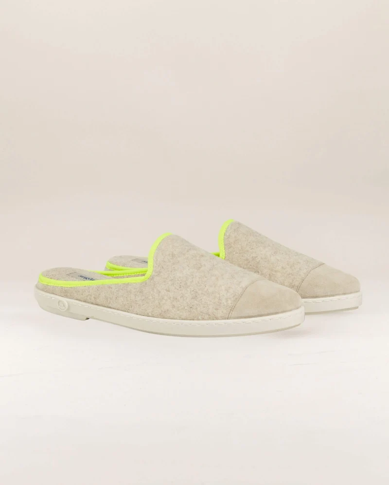Mule homme Aime, laine beige jaune fluo
