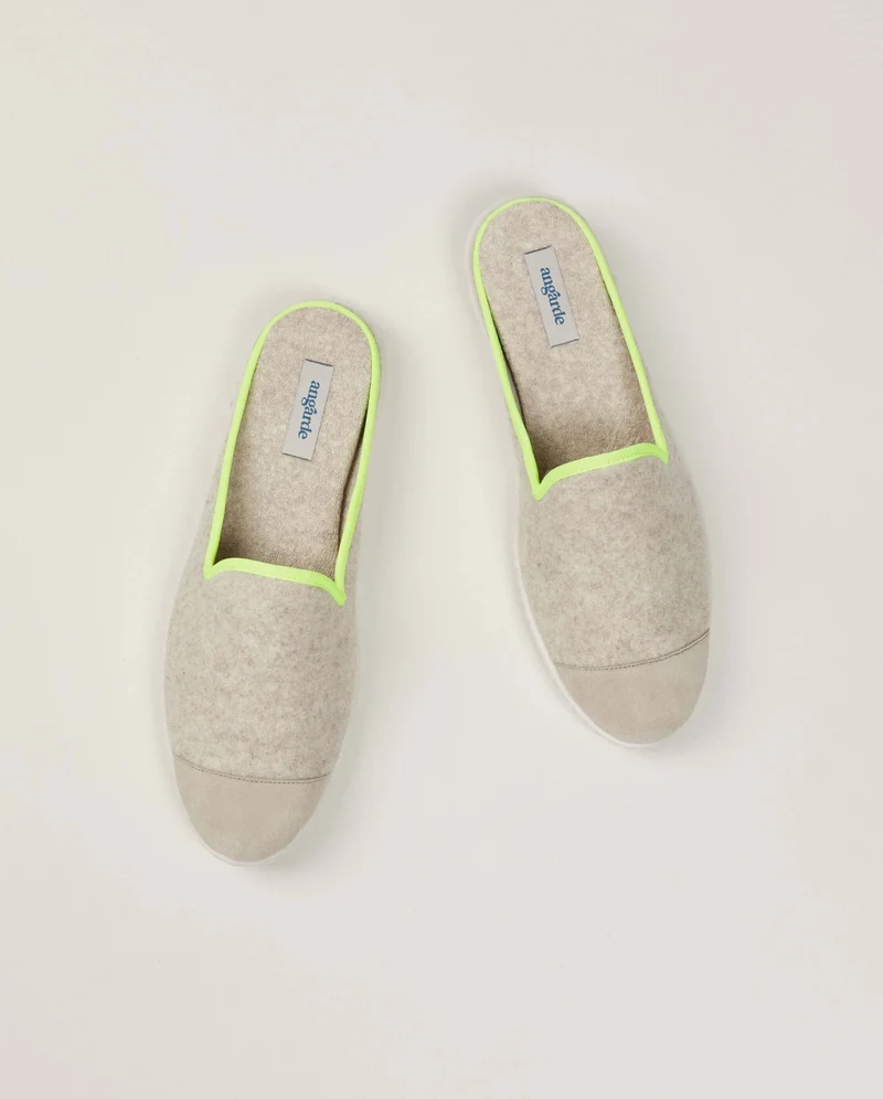 Mule homme Aime, laine beige jaune fluo