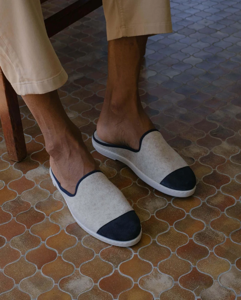 Mule homme Aime, laine beige marine