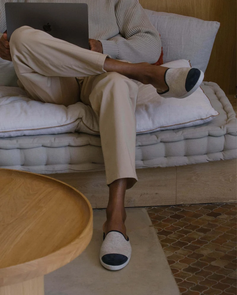 Mule homme Aime, laine beige marine