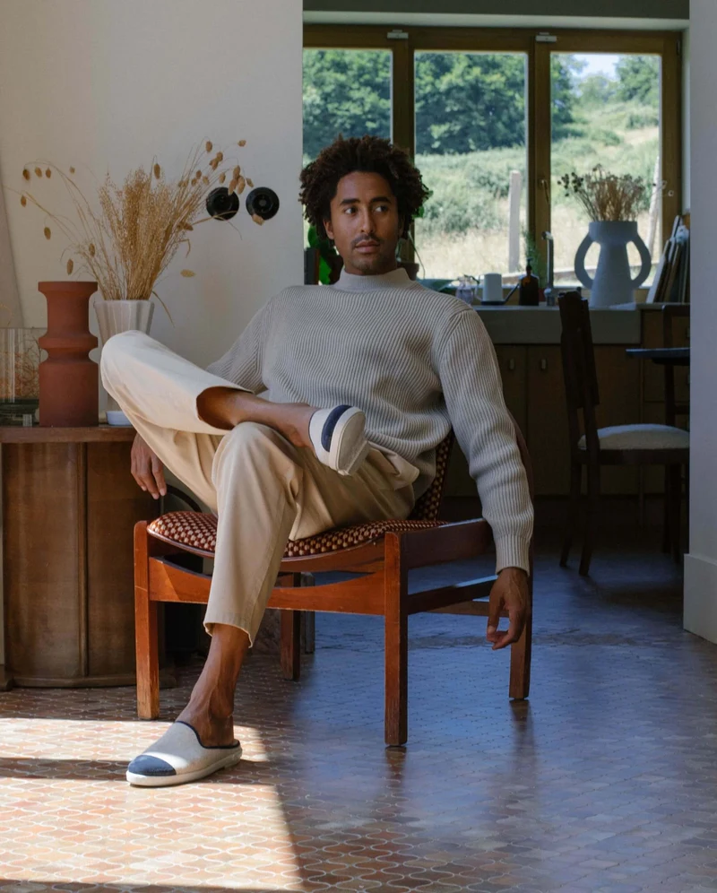 Mule homme Aime, laine beige marine
