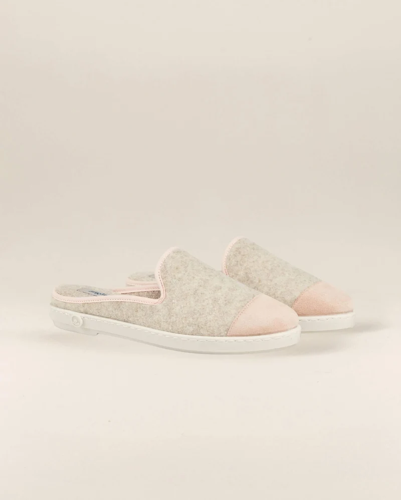 Mule femme Aime, laine beige rose poudré