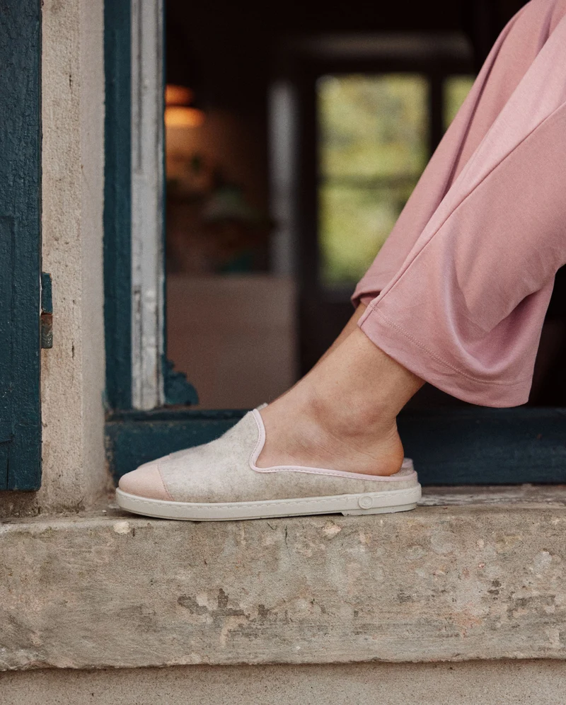 Mule femme Aime, laine beige rose poudré