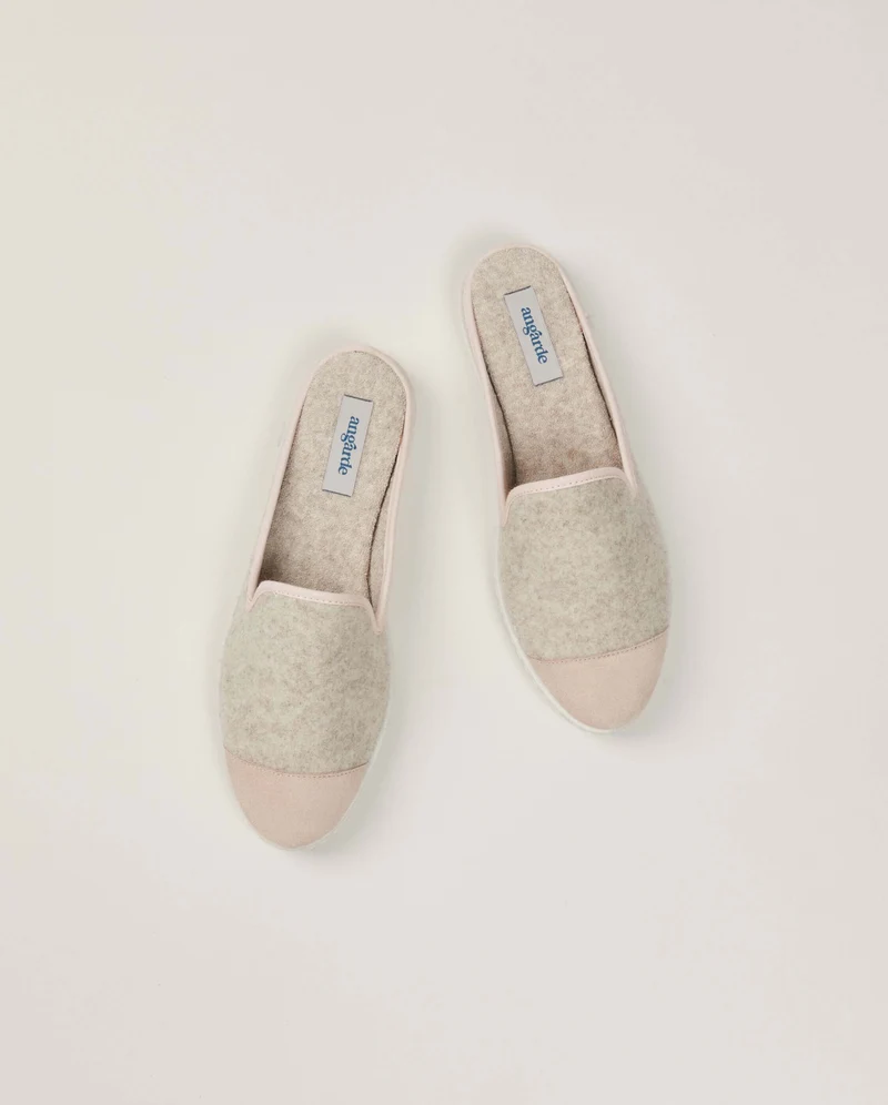 Mule femme Aime, laine beige rose poudré