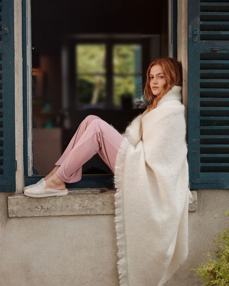 Mule femme Aime, laine beige rose poudré