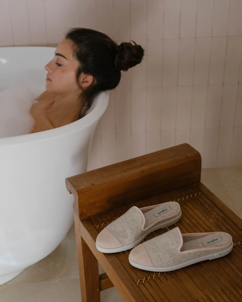 Mule femme Aime, laine beige rose poudré