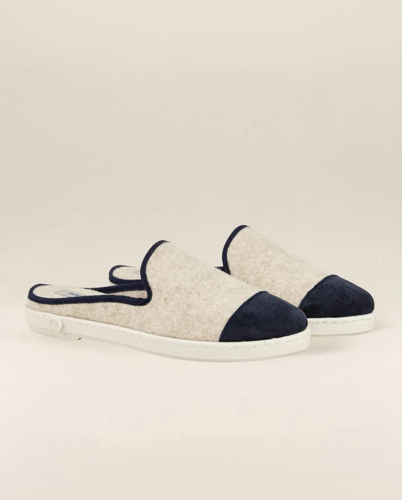 Mule femme Aime, laine beige marine