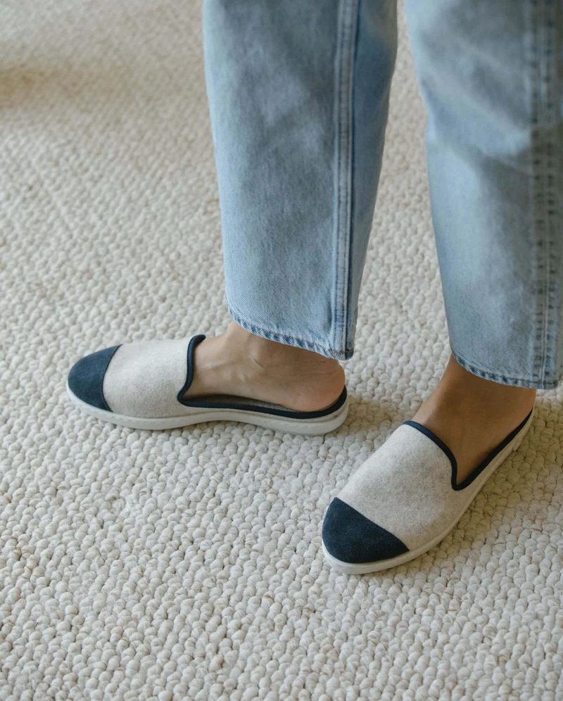 Mule femme Aime, laine beige marine