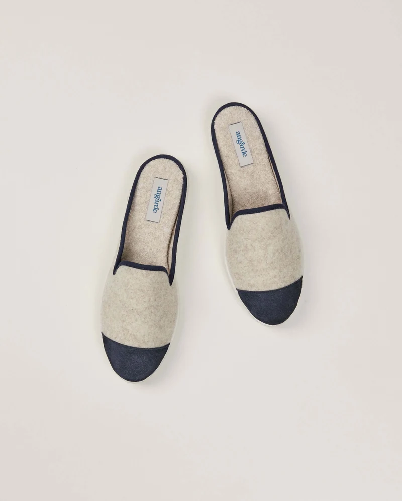 Mule femme Aime, laine beige marine