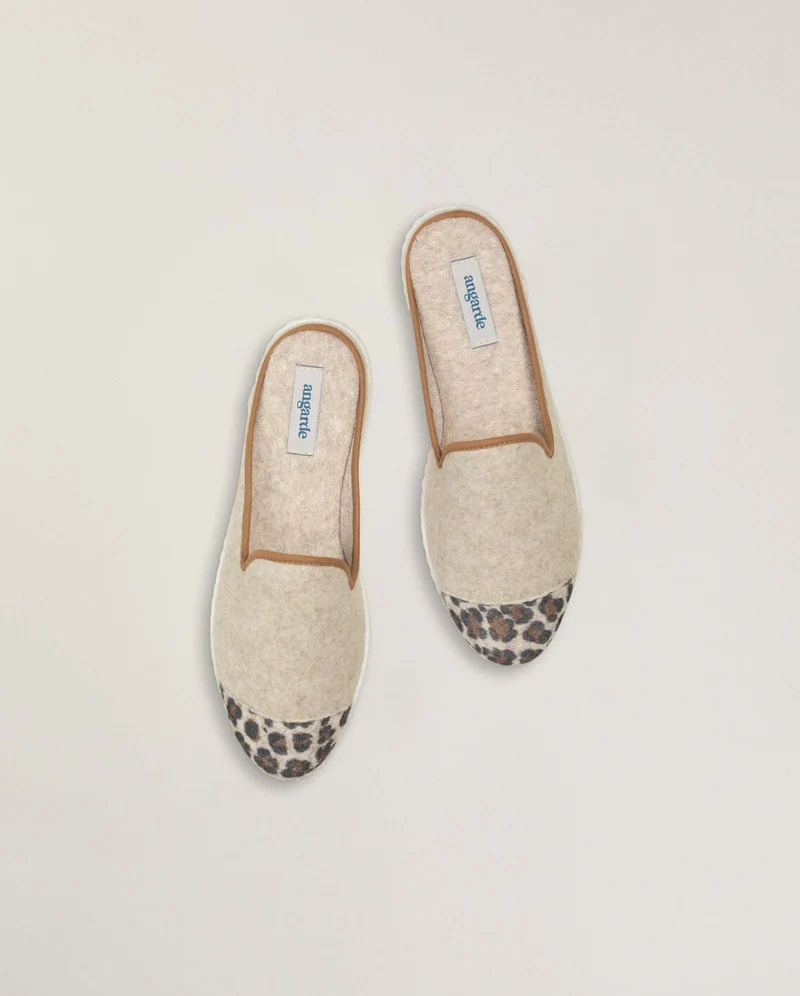 Mule femme Aime, laine beige léopard