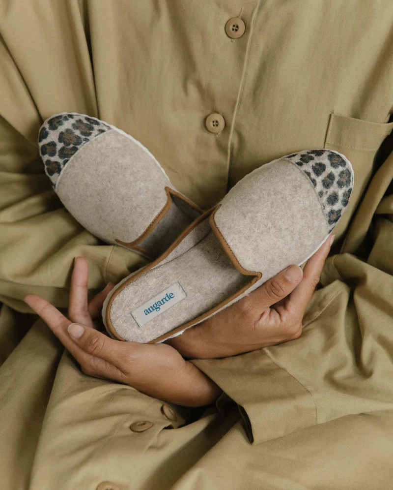 Mule femme Aime, laine beige léopard