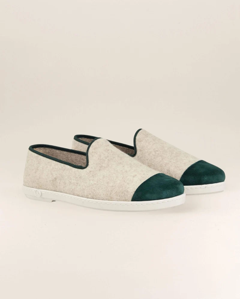 Chausson homme Bruson, laine beige vert basilic