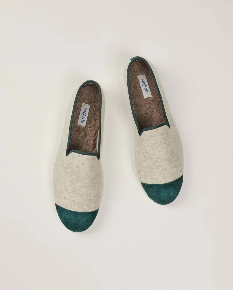 Chausson homme Bruson, laine beige vert basilic