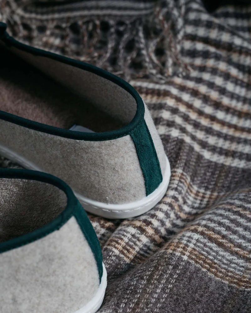 Chausson homme Bruson, laine beige vert basilic