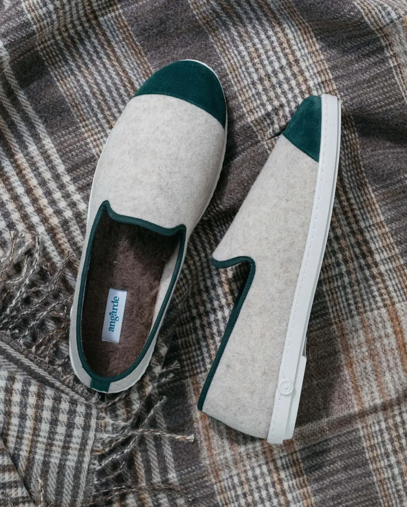 Chausson homme Bruson, laine beige vert basilic