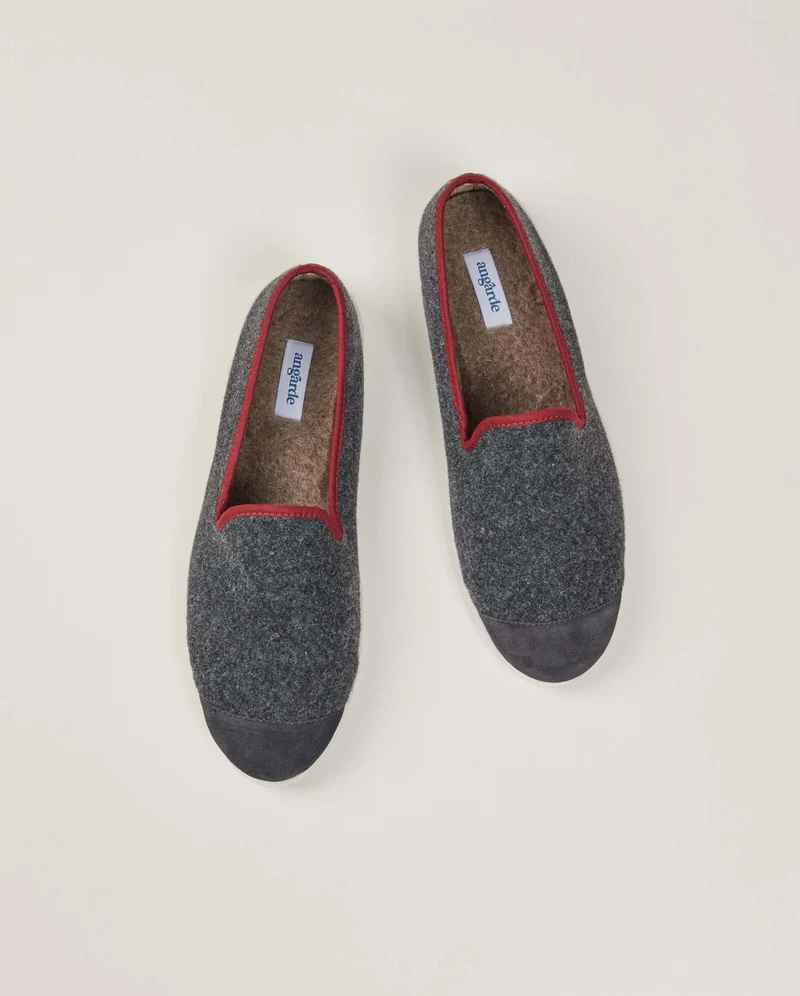 Chausson homme Bruson, laine gris bordeaux