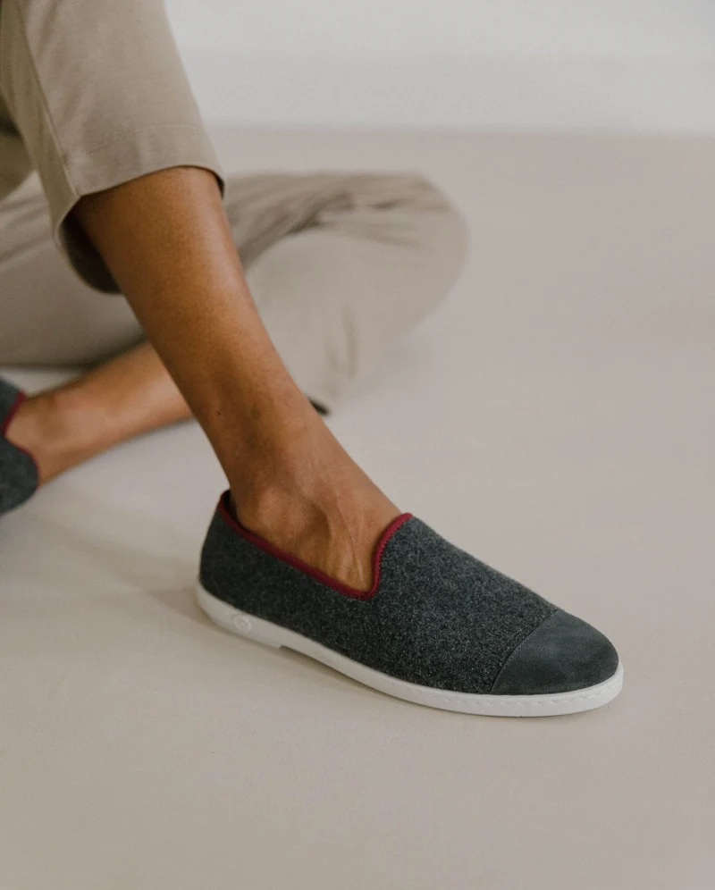 Chausson homme Bruson, laine gris bordeaux