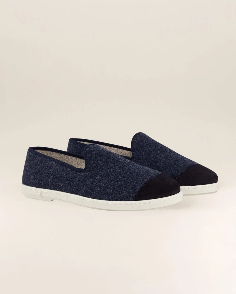Chausson homme Bruson, laine bleu marine