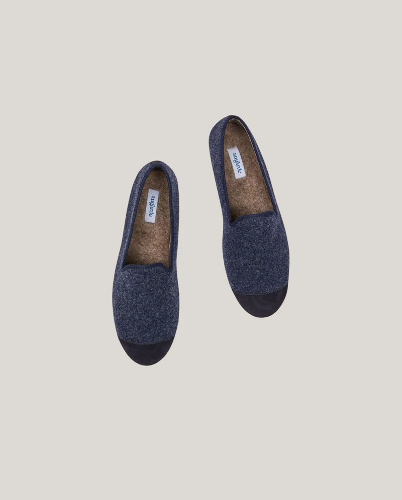 Chausson homme Bruson, laine bleu marine