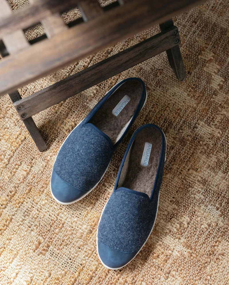 Chausson homme Bruson, laine bleu marine
