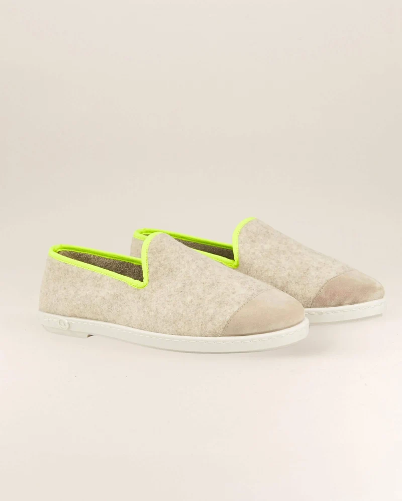 Chausson homme Bruson, laine beige jaune fluo