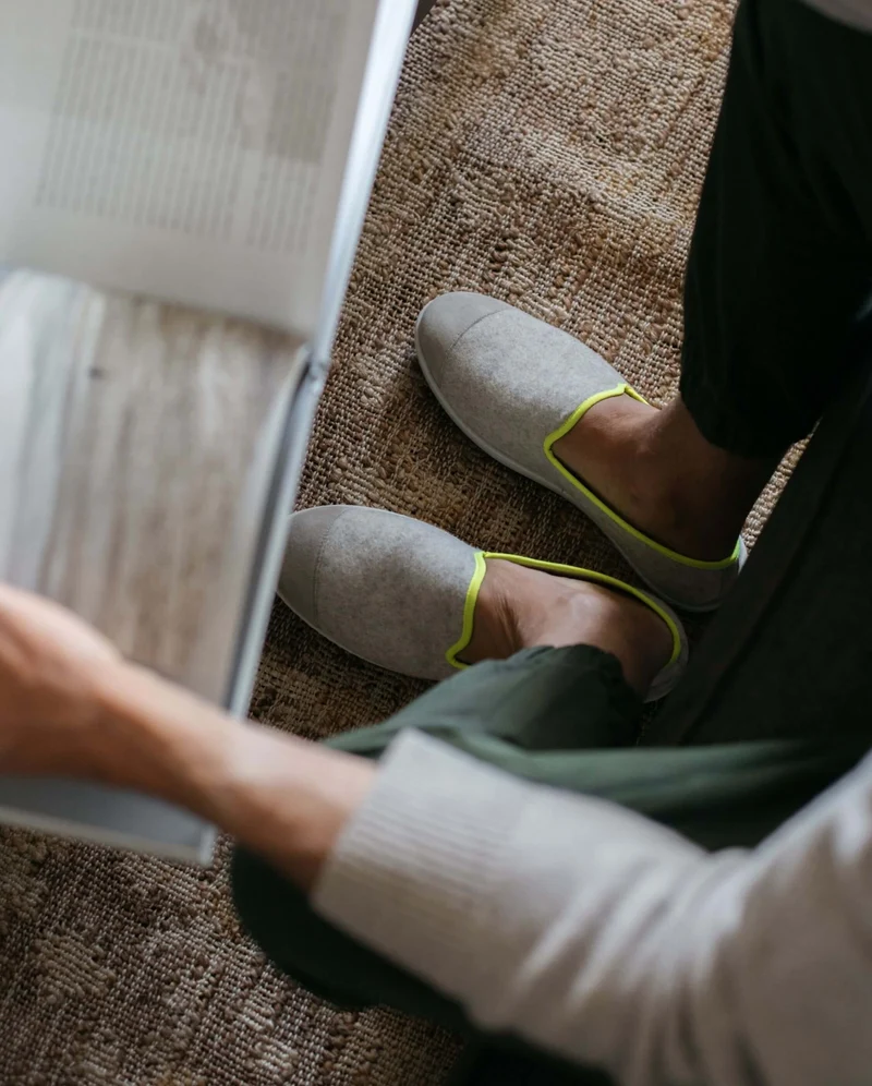 Chausson homme Bruson, laine beige jaune fluo