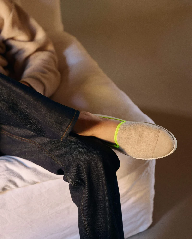 Chausson homme Bruson, laine beige jaune fluo