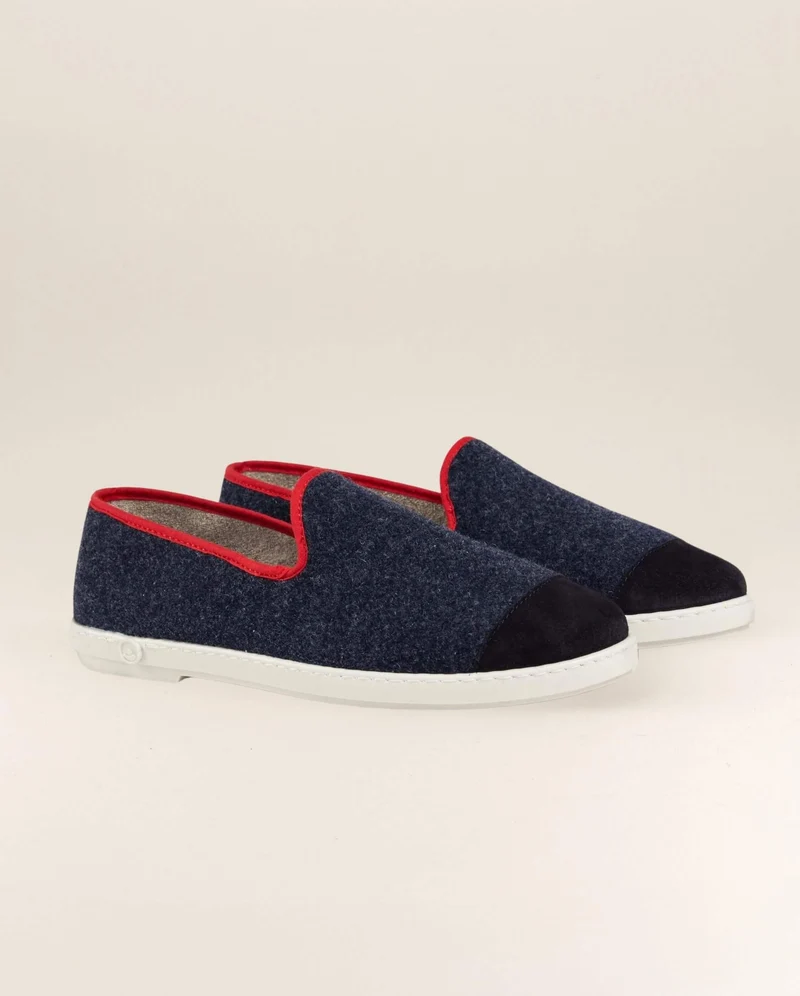 Chausson homme Bruson, laine marine rouge