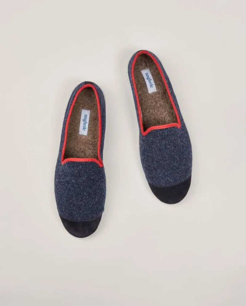 Chausson homme Bruson, laine marine rouge