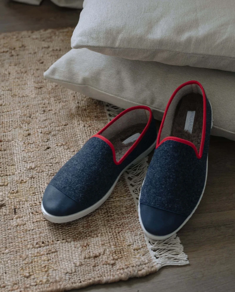 Chausson homme Bruson, laine marine rouge