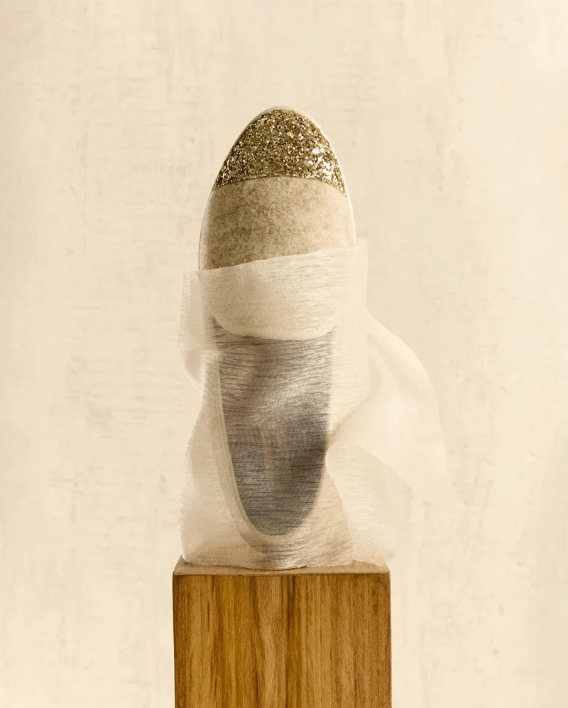 Chausson femme Bruson, laine beige paillettes